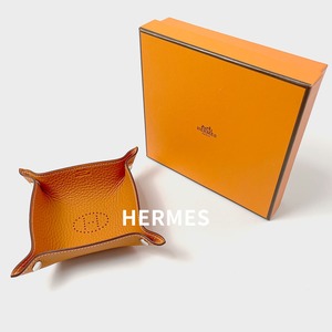 美品 HERMES エルメス ヴィド・ポッシュ ミニトレイ トリヨン クレマンス 定価7.1万 小物ケース オレンジ / J&NREUSE レディース