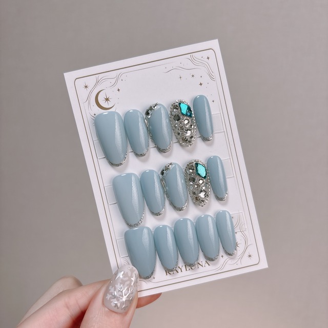 【#863】繰り返し使える【プレミアム】ネイルチップ15枚セット／ロング オーバル／XY423