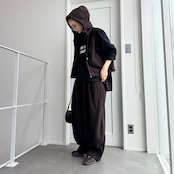 ワイドシルエット切替フリースPT/ブラウン