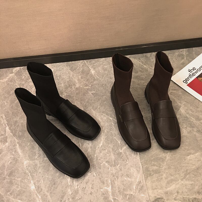 ソックスブーツレディース2020新しいソックスブーツブラックネットレッドワイルドフラットシューズ英国スタイルイントレンドカジュアルスモールレザーシューズ フェイクシューズ5393538623