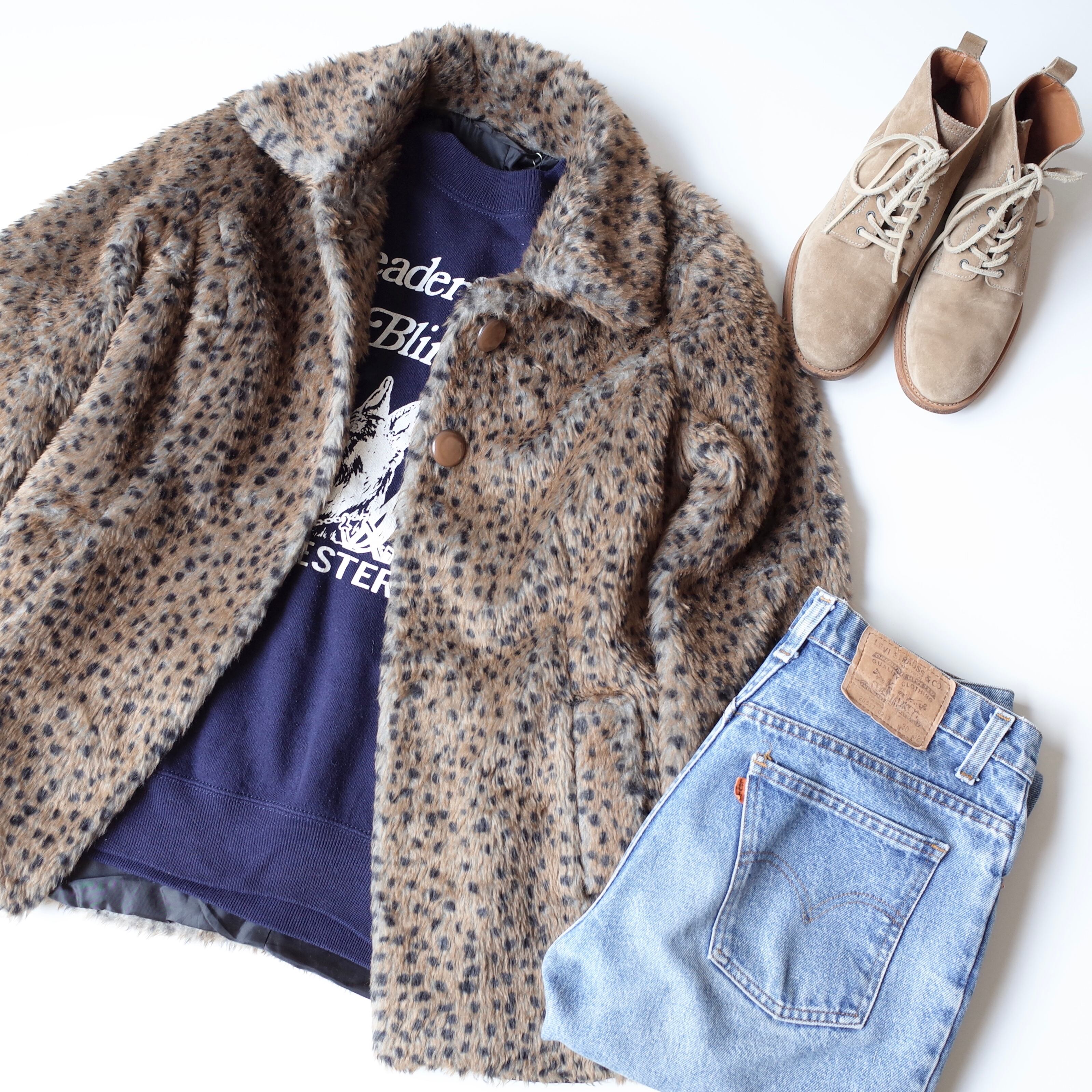 70s Leopard eco fur half coat