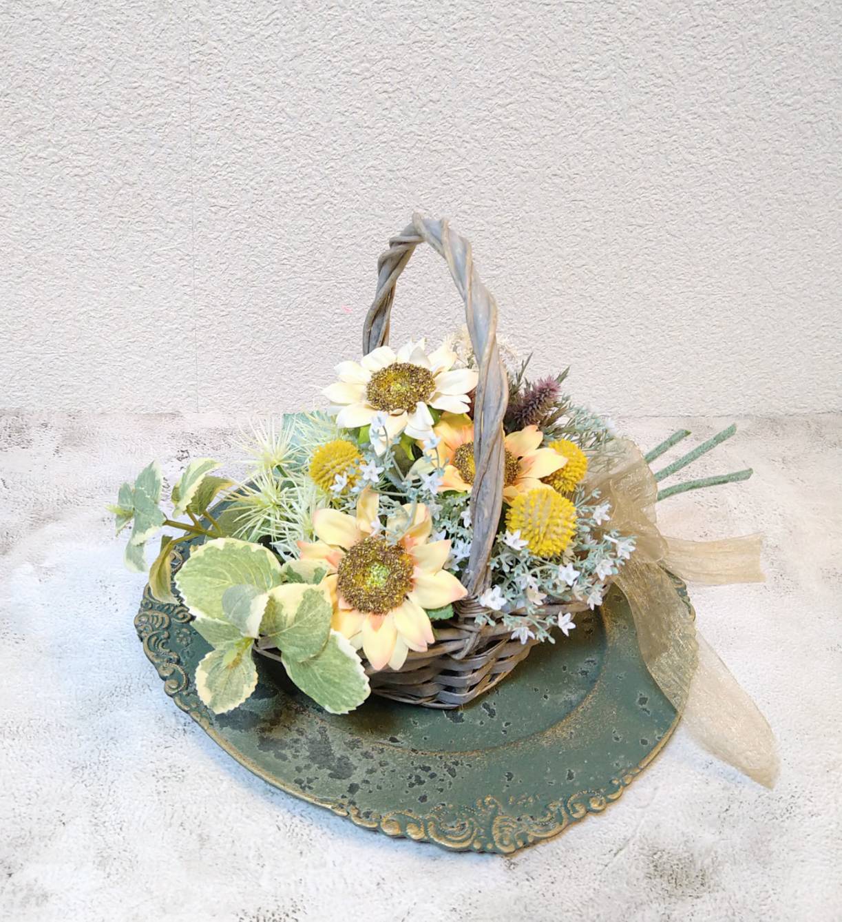 向日葵バスケットアレンジ｜アーティフィシャルフラワーのインテリア