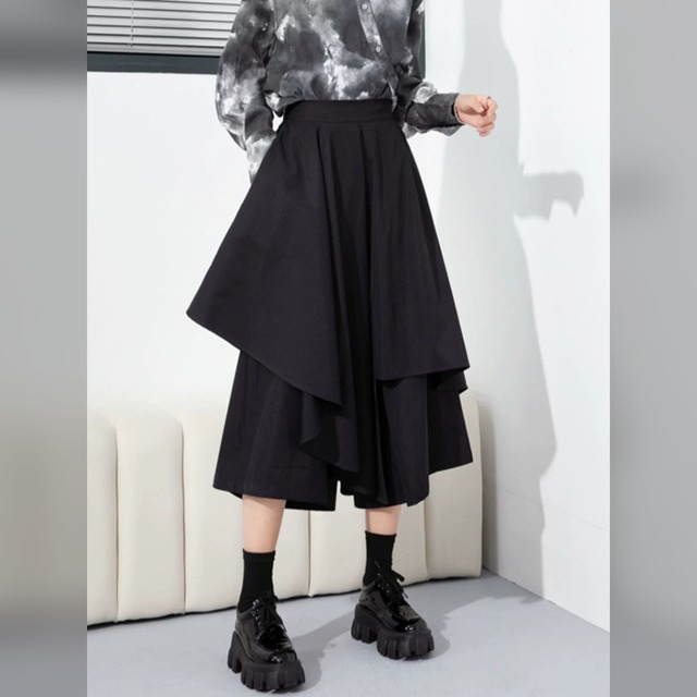 アシンメトリー レイヤード スカート風 キュロットパンツ 1color SK0368