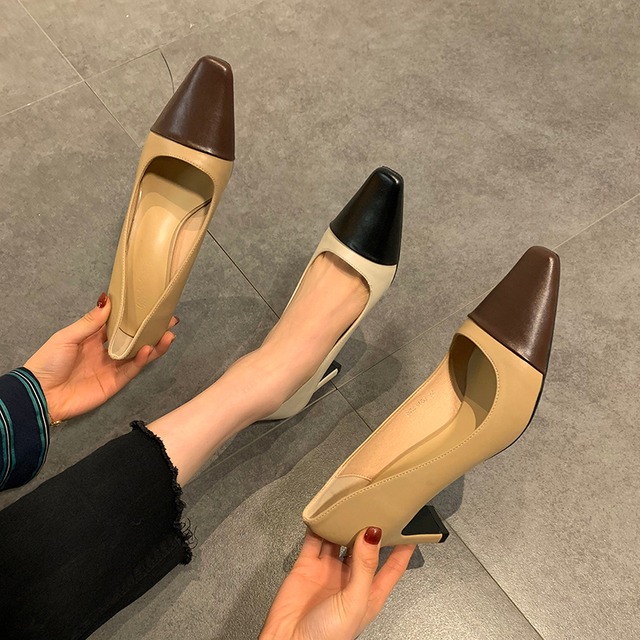 カラーハイヒールスプリング 靴 シューズ 春物 スクウェア 部族の婦人靴79066505884