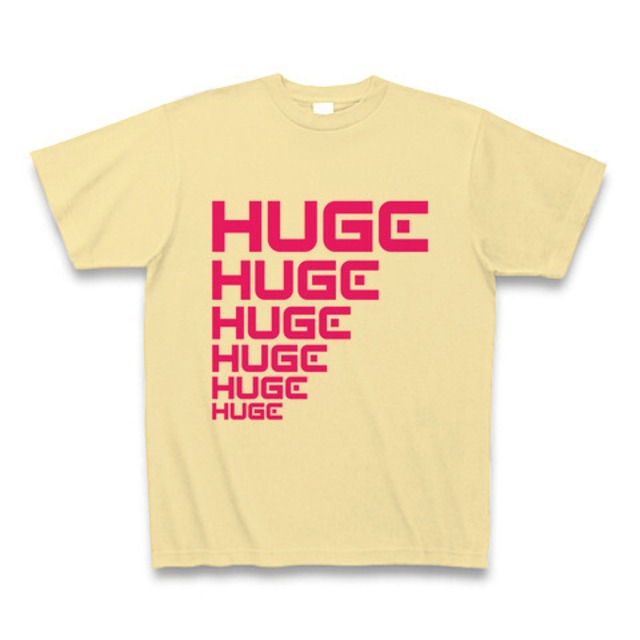 MR.HUGE LINE HUGE ROGO（ライン HUGE ロゴ）PRINTED Tシャツ　ナチュラルイエロー×ピンク
