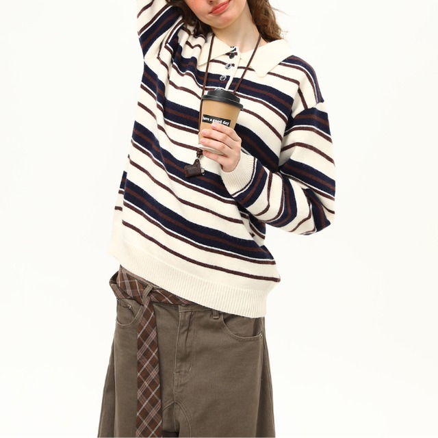 multi-border polo knit　マルチボーダーポロニット　J1256
