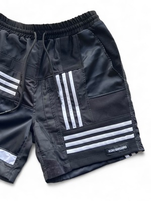 KOH ISHIGURO Upcycled Crazy Patchwork short pants -BLACK- Woman model