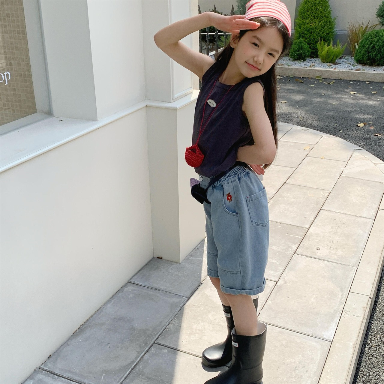 夏熊柄デニムハーフパンツ