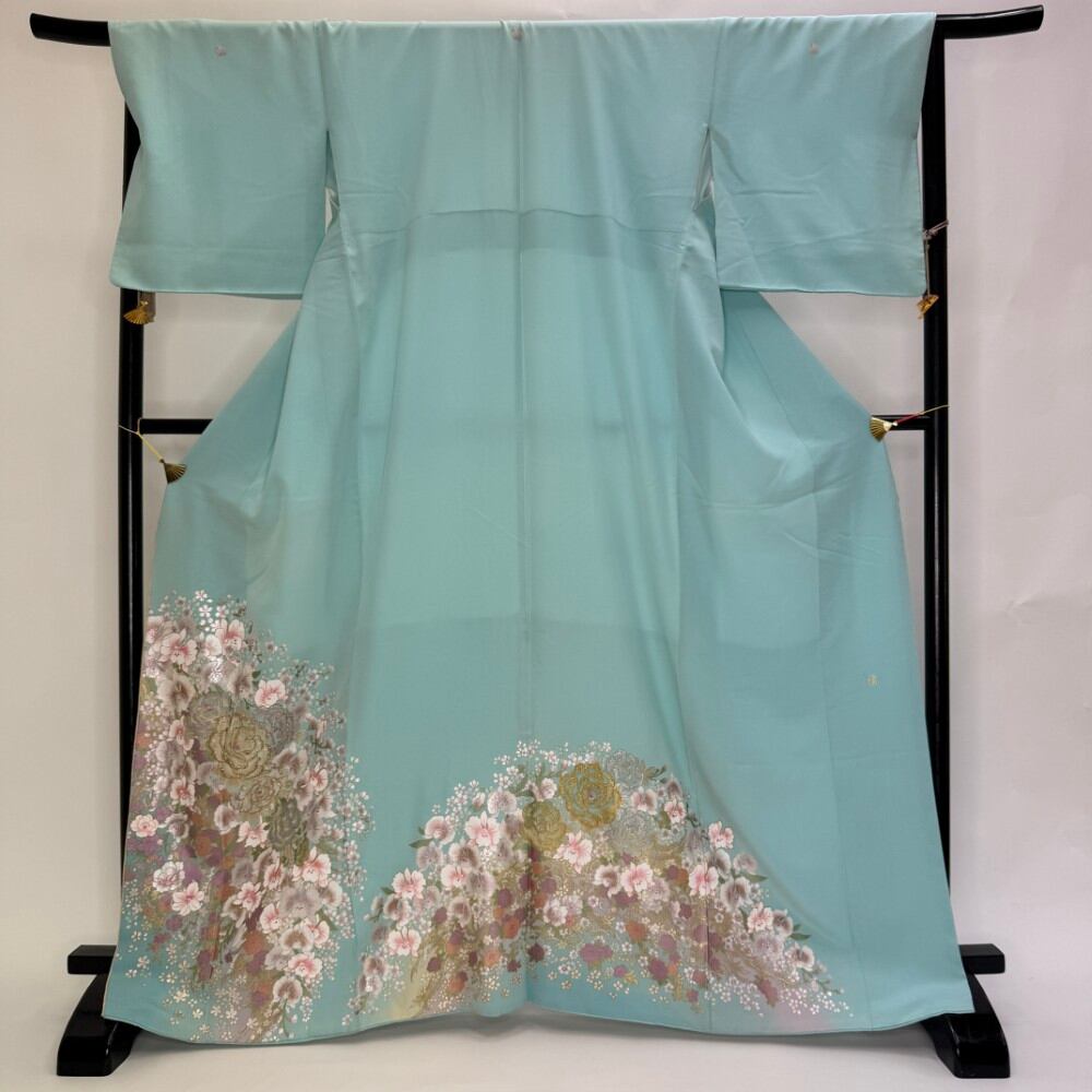 色留袖 結婚式 紋付 リサイクル着物 正絹 裄68.7cm L size リメイク 中古 礼装 リユース 6413