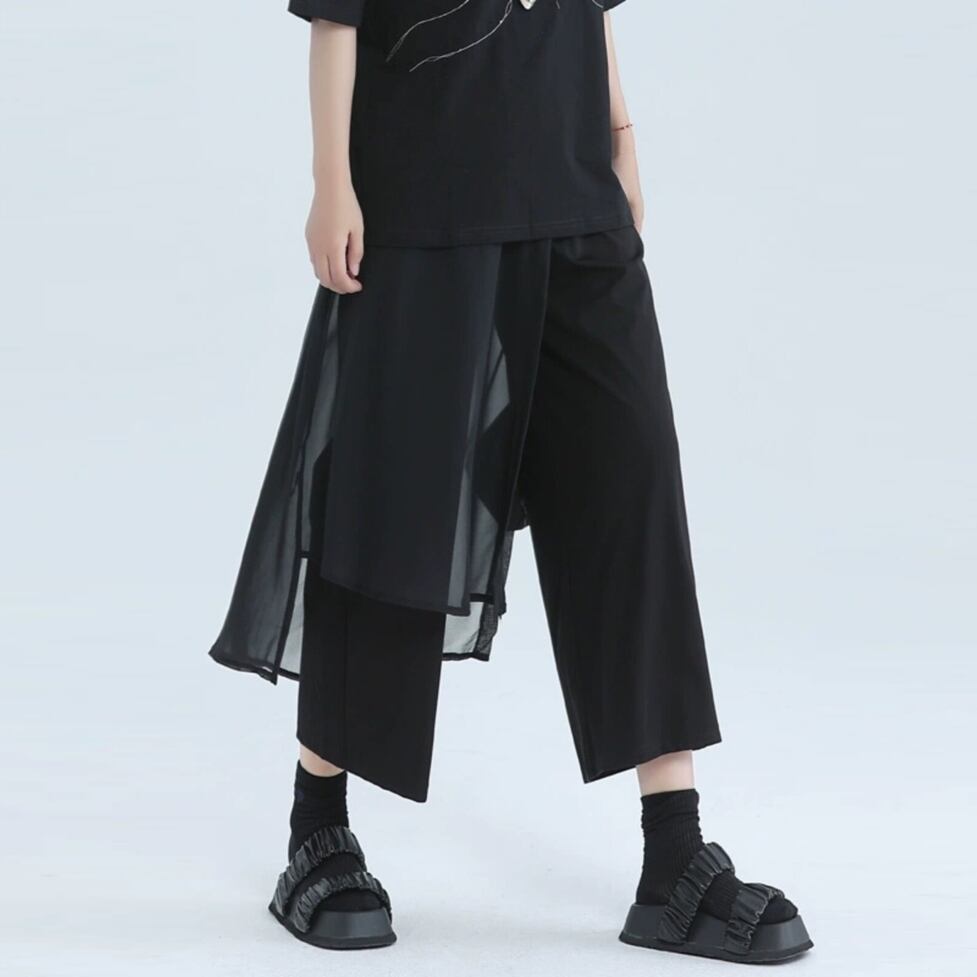 sheer cropped wide pants / l0840