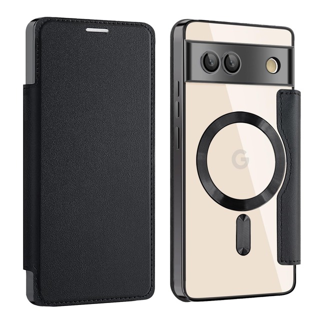 MuZiF Google Pixel 7a 用 ケース 手帳型 Magsafe対応 クリア 背面 透明 高級なPUレザー 永久磁石 マグネット スマホケース カード収納、人気財布型 カバー 軽量 ピクセル 7a 用 手帳カバー (Pixel 7a用,ブラック)