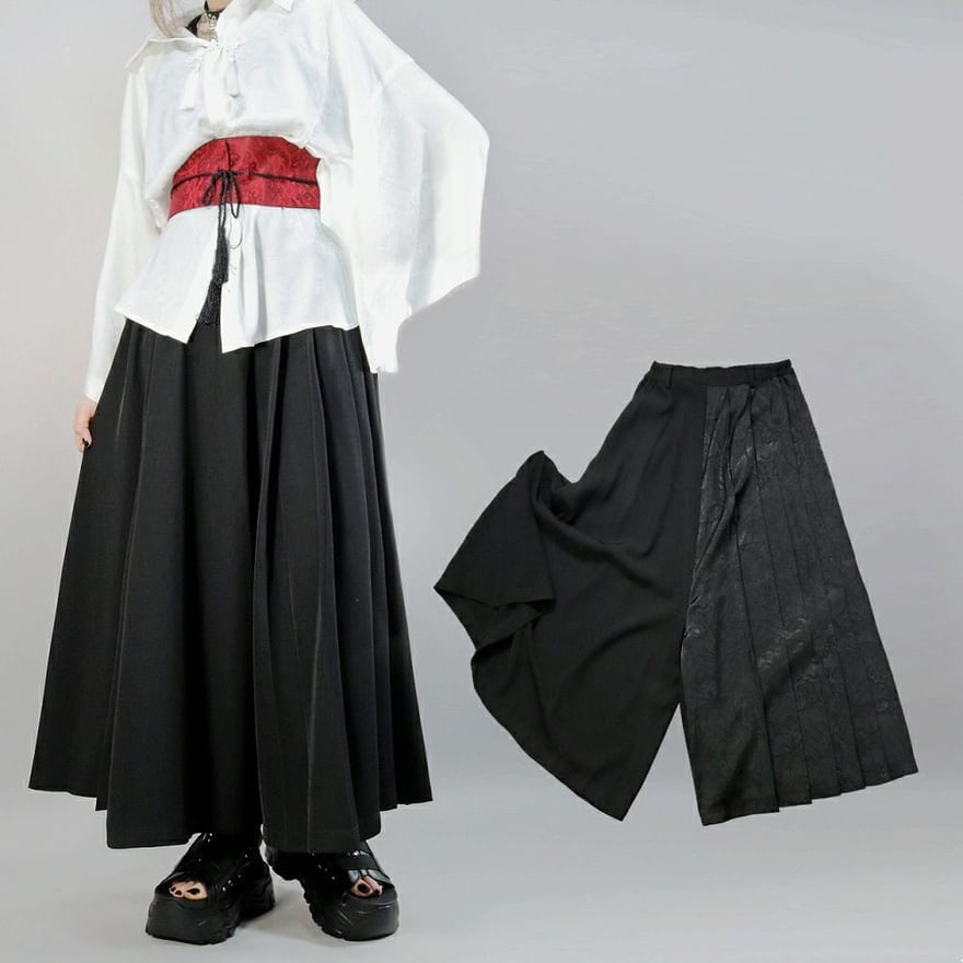 原宿系サブカルスタイルに取り入れやすい、和ゴシック 袴パンツ|ユニセックス対応