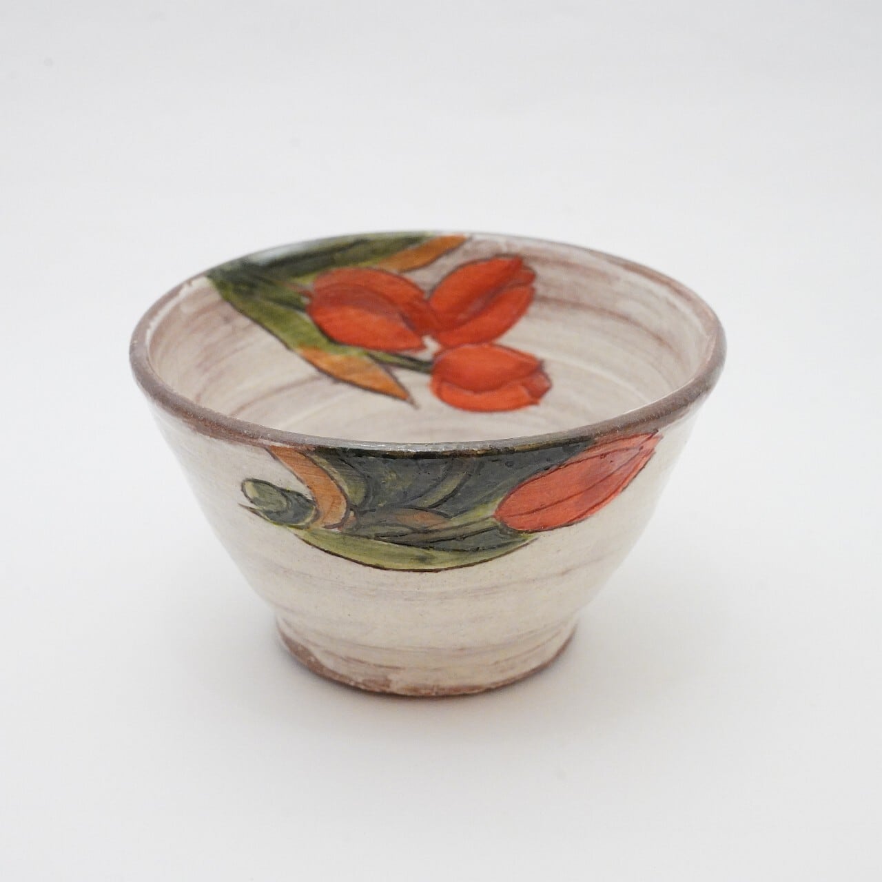 【陶芸工房ラ・プエルタ】白化粧茶碗チューリップ