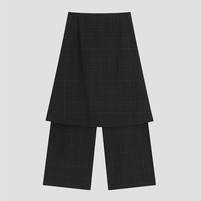 Check pattern layered pant skirt A00076