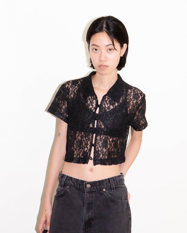 1990-00s floral lace cropped shirt