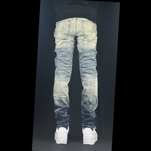 high street knee crash rhine stone blue denim【ES006】