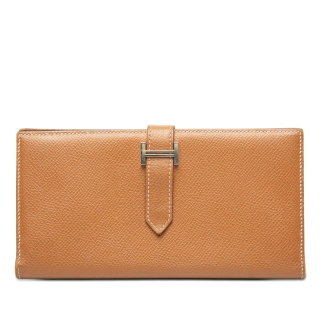 エルメス ベアン スフレ 二つ折り 長財布 D刻印 ブラウン シルバー ヴォーエプソン レディース HERMES 【中古】
