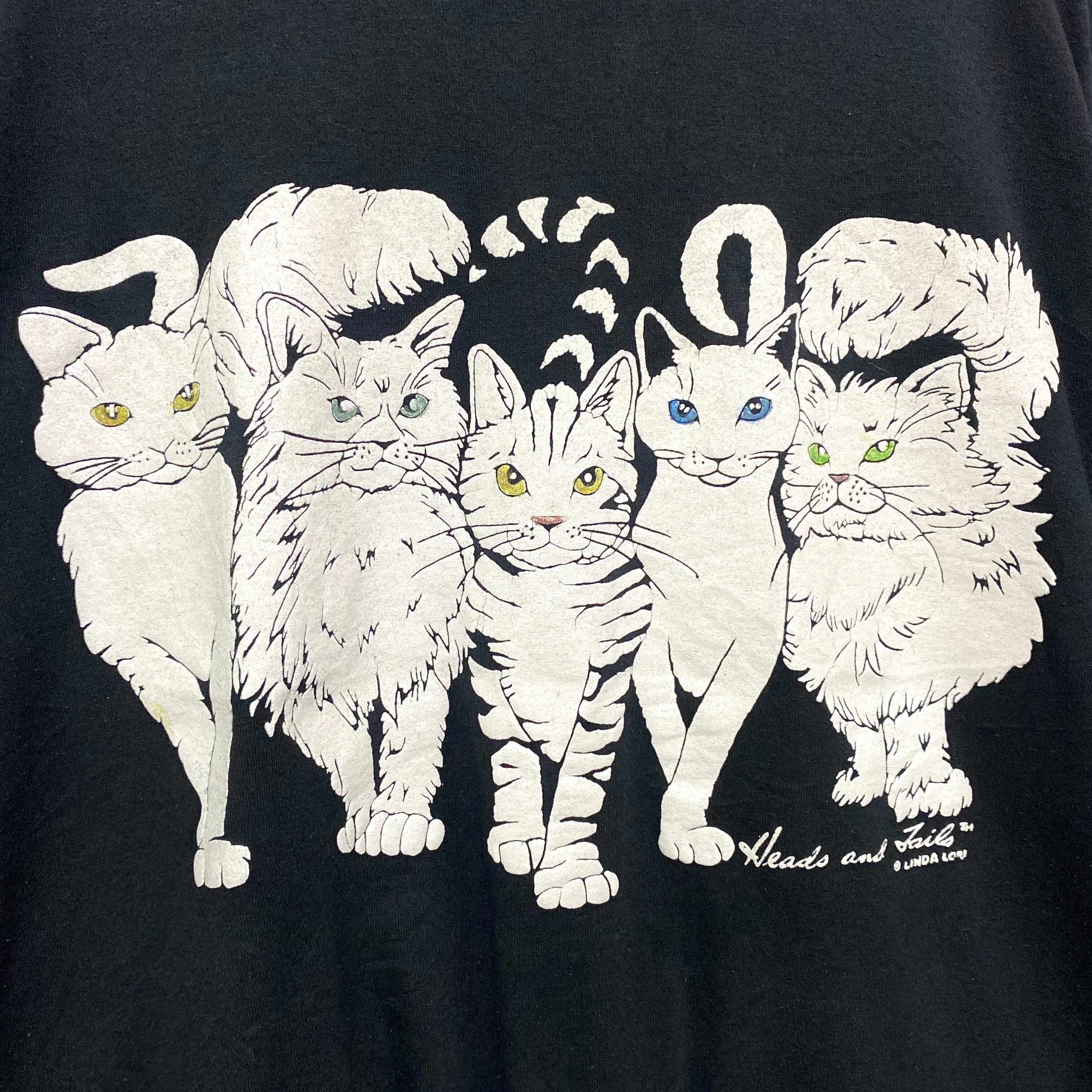 ビンテージ 80s Tシャツ ホワイト 白 猫 ネコCAT 探検 デザイン