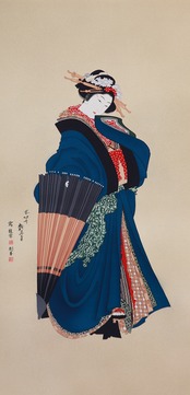 友禅浮世絵屏風 『北斎六美人競べ』（六曲一隻 ）