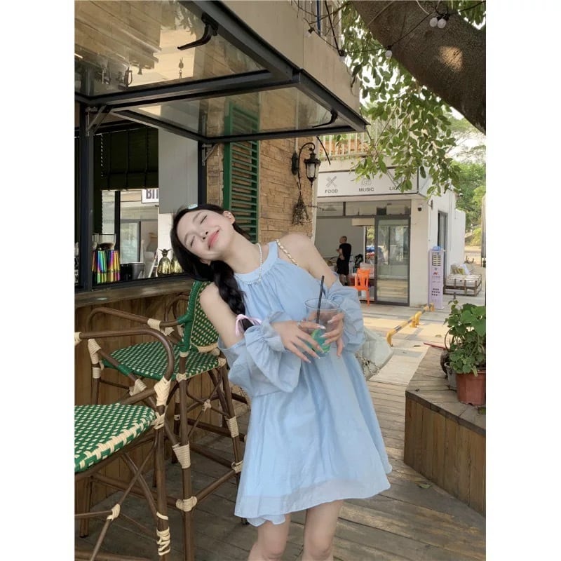 オフショルダー ミニ丈ワンピース ショートパンツ セットアップ