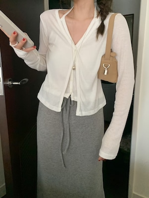 (即納)mellounge / Layered cotton cardigan set / ivory