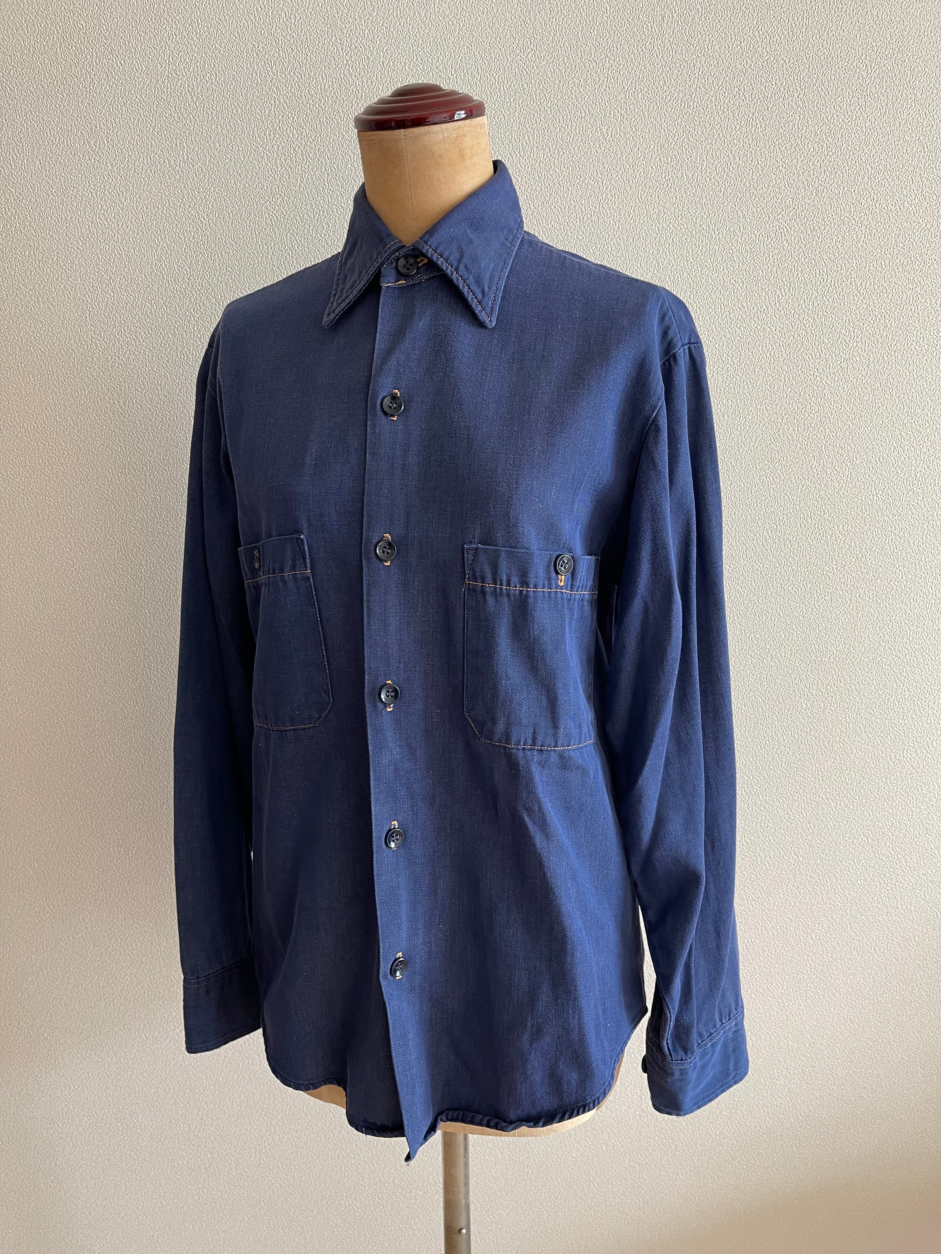 70's unknown vintage blue cotton shirt