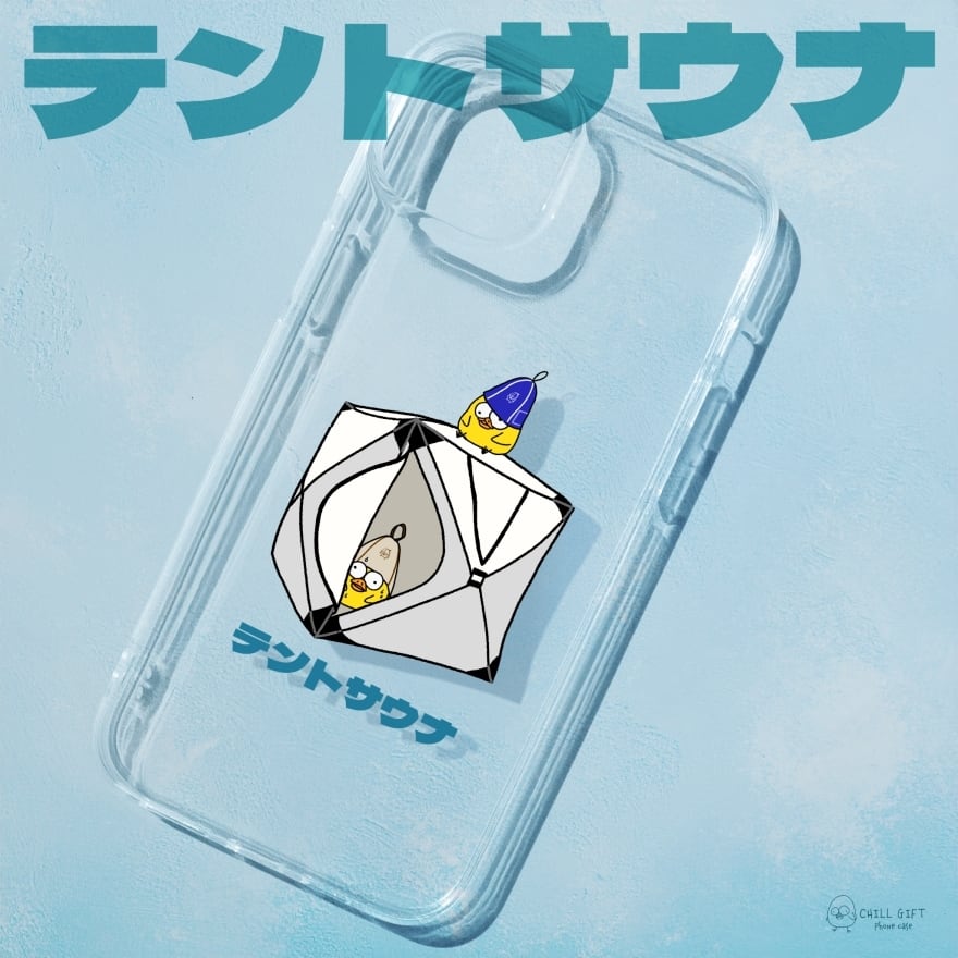 チルさん×テントサウナ まん丸ひよこのスマホケース iPhone Android クリアケース ハードケース ソフトケース ポリカーボネート TPU