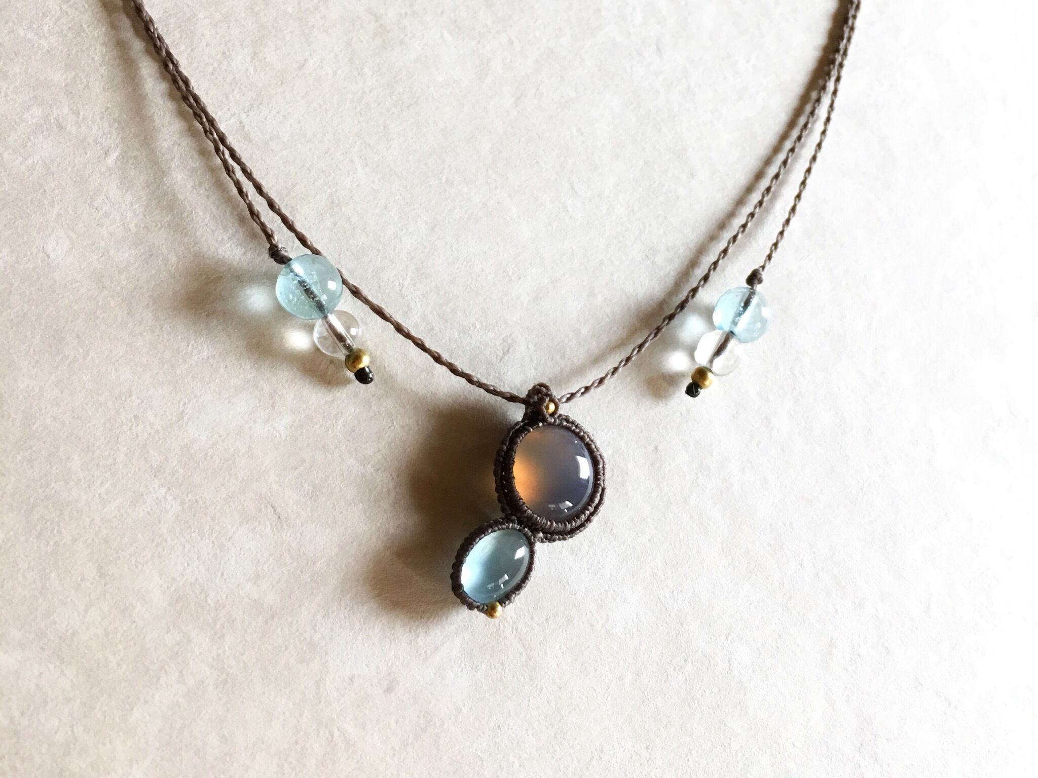 アクアマリン+グレーオニキスmacramé necklace