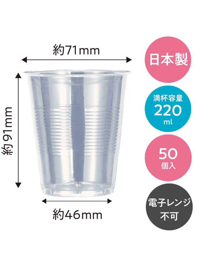 【数量限定】日本デキシー(Dixie Japan) プラスチックカップ 220ml 透明 50個入 使い捨て クリアカップ プラスチックコップ 日本製 エコノウエア KPC507EP