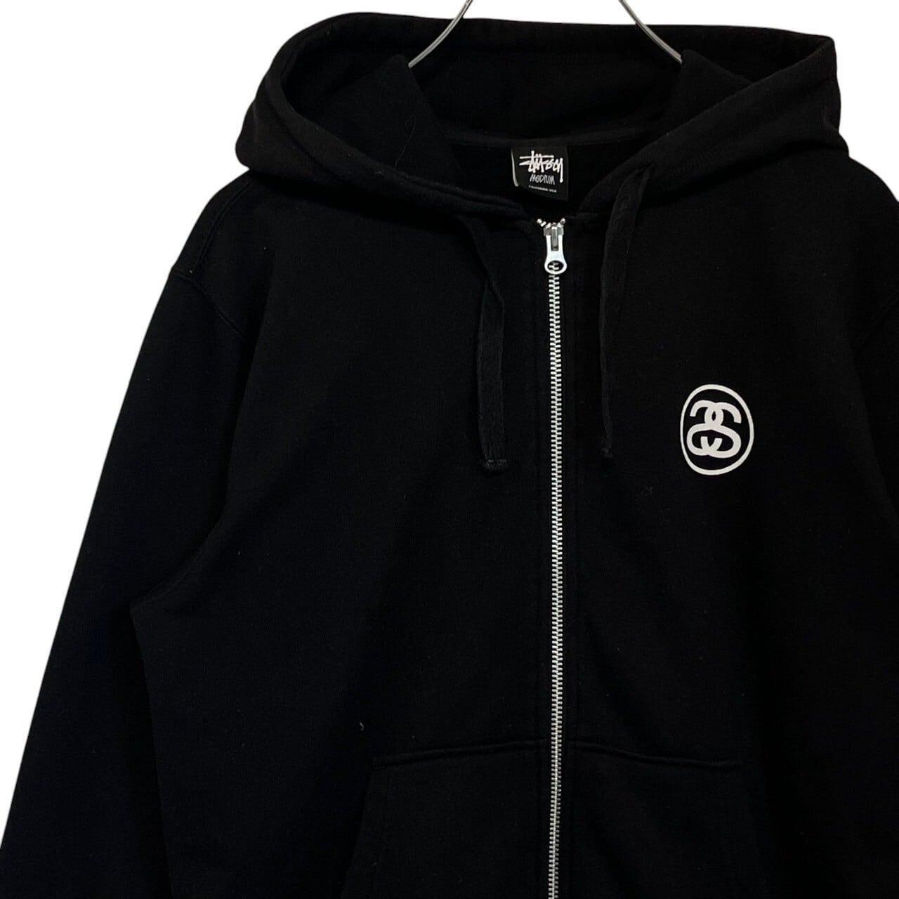 stüssy グレー パーカー バックロゴCHANELロゴ stussy ステューシー ジップパーカー バックロゴ プリントロゴ
