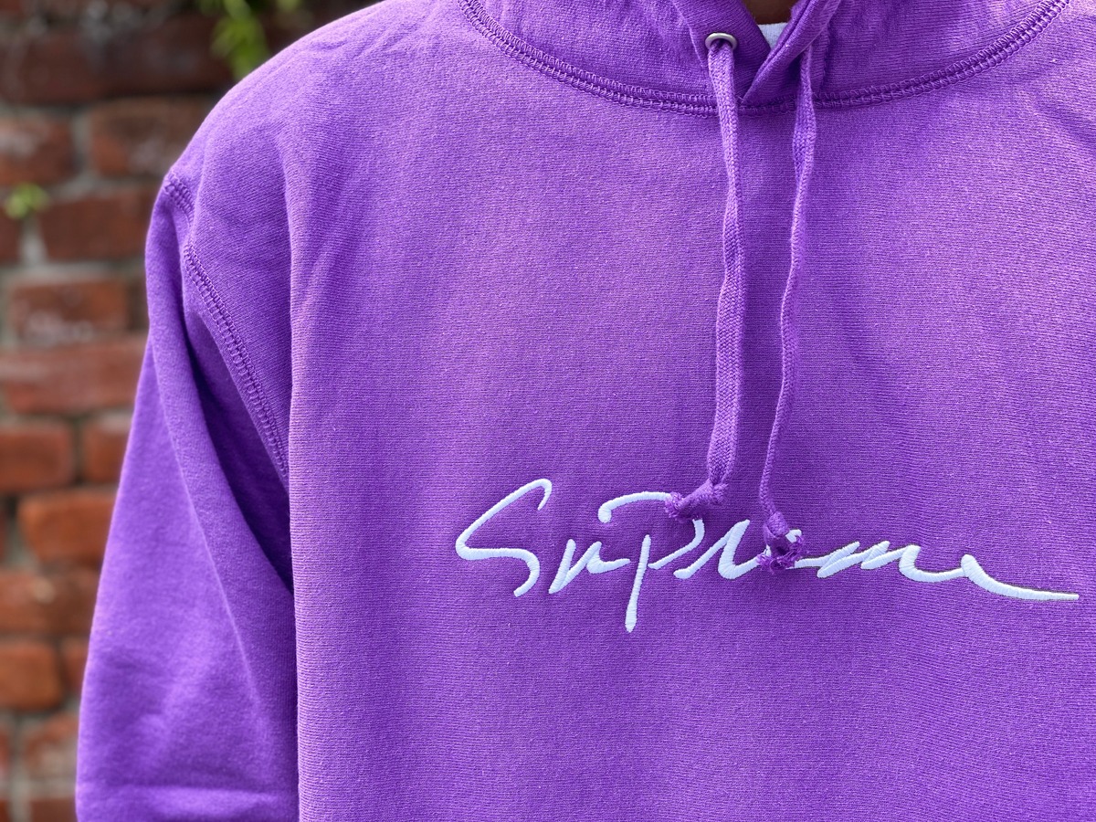 Supreme 18AW CLASSIC SCRIPT HOODED SWEATSHIRT PURPLE XL 130HF6100  