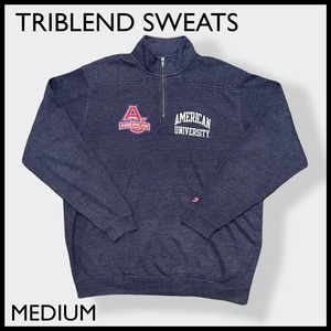 【TRIBLEND SWEATS】カレッジ アメリカン大学 カレッジロゴ AMERICAN UNIVERSITY ハーフジップ スウェット プルオーバー 刺繍ロゴ MEDIUM US古着