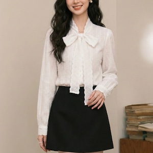 スカラップレースボウタイドビーブラウス ・75173 スカラップレースボウタイドビーブラウス ・75173