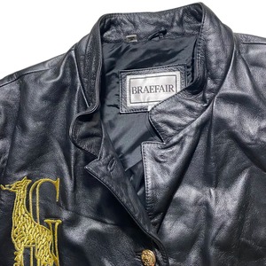 vintage 1990’s animal embroidery black leather coverall coat