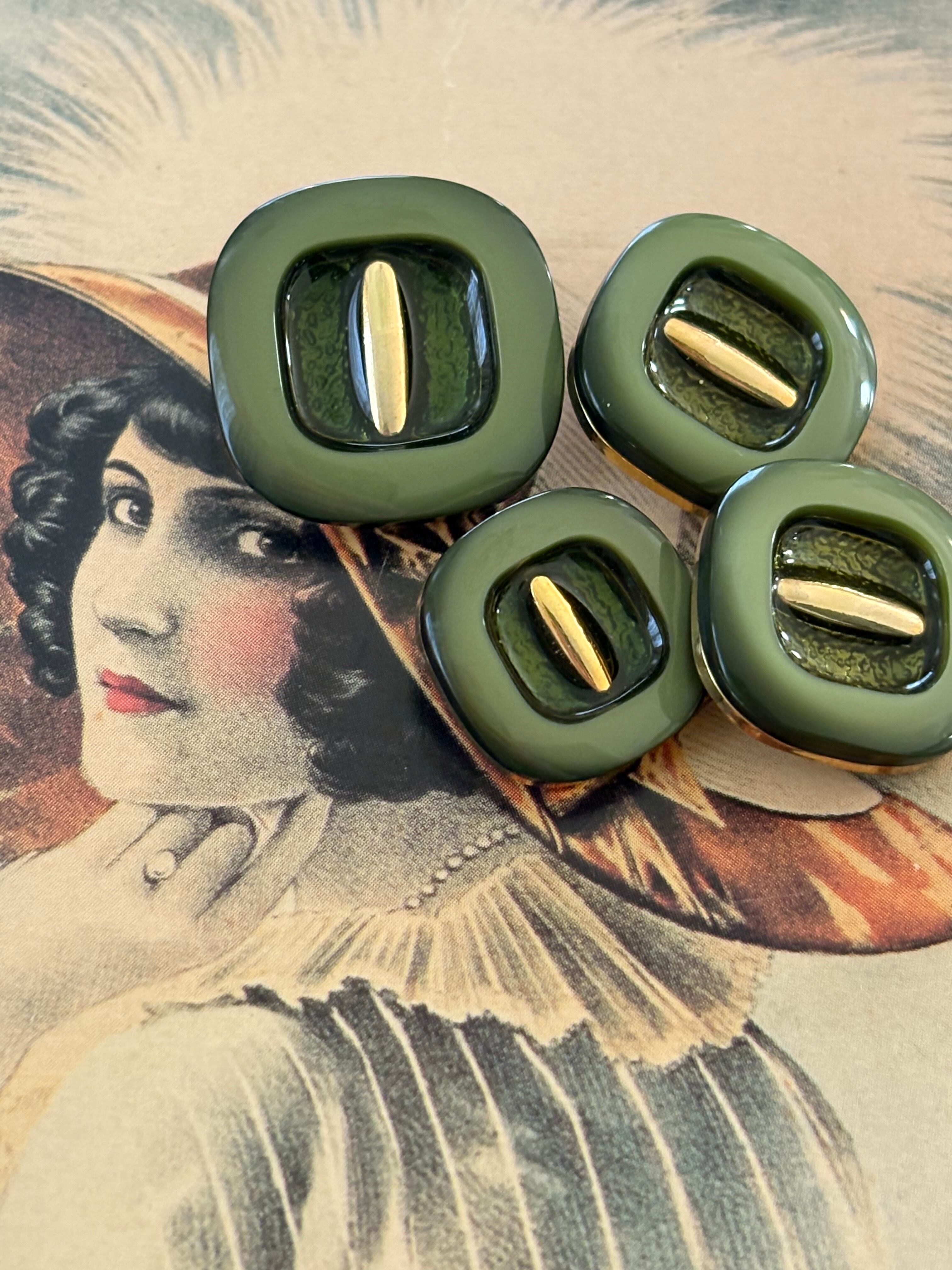 Japanese Vintage ボタン 17mm 樹脂ボタン グリーン系 スクウェア 昭和レトロ アクセサリーパーツ 装飾材 カルトナージュ