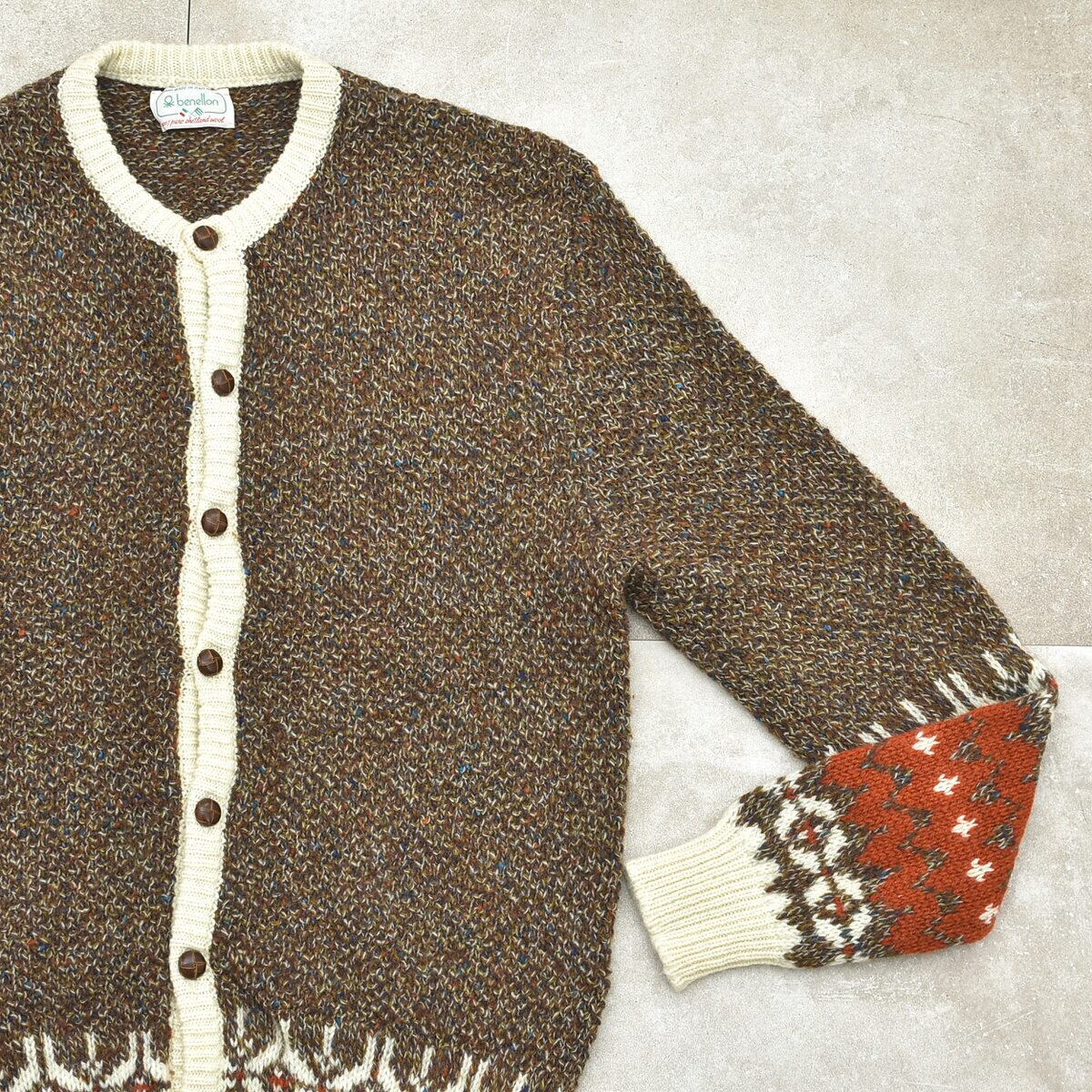 80s benetton mix knit wool cardigan | 古着屋 grin days memory