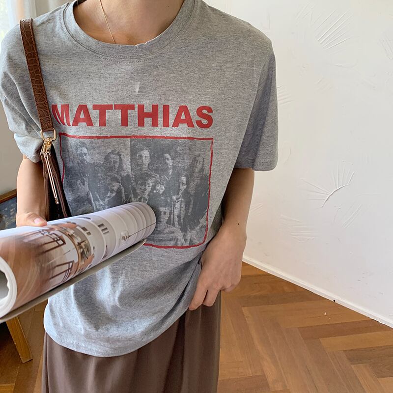 プリントTシャツ サマールーズカラースタンダードスタイル薄手 レトロ 夏物 ビッグFスモールZ韓国61844966887