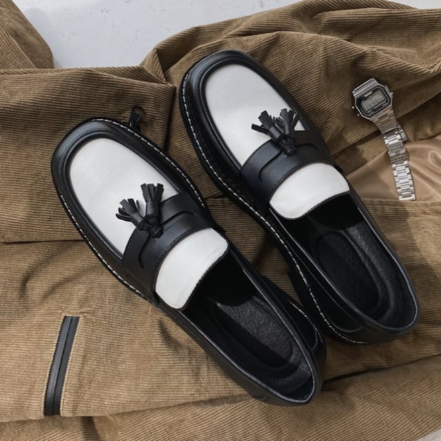 予約販売】レザーシューズ 革靴 メンズ ローファー バイカラー 厚底 靴