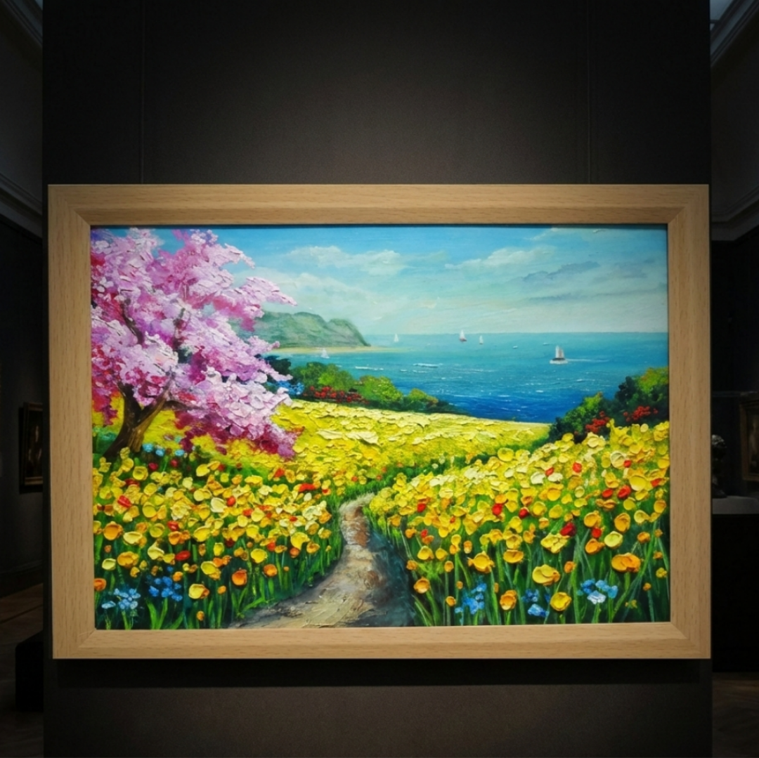 絵画 油彩4号 夢の花 柔らかな色彩に包まれた幻想的な花風景 淡色の