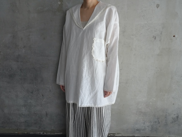 TOWAVASE 「Leavers」Cotton Linen Sailor Blouse white