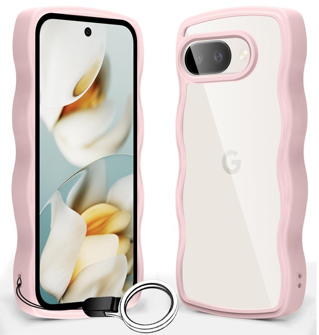 Google Pixel 9A ケース クリア 波状フレーム かわいい 女性用 ピンク