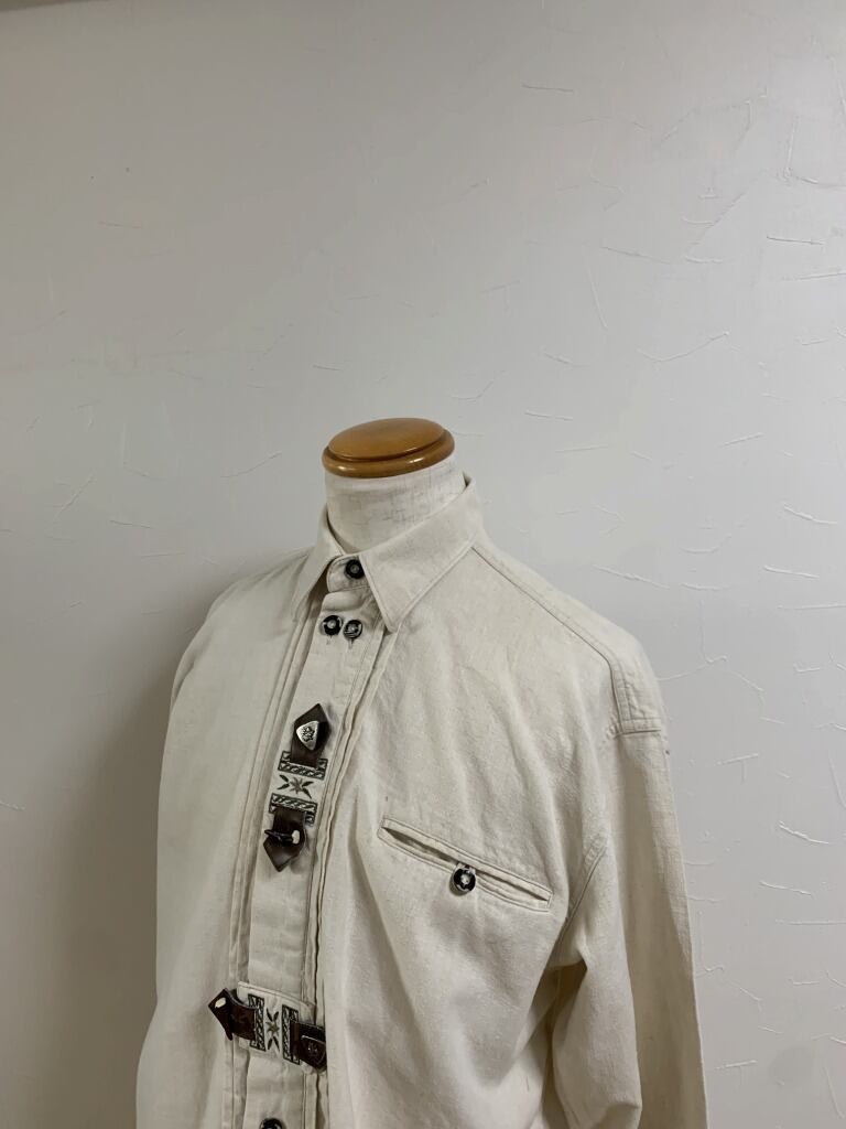 1980~90's Euro Linen × Cotton Tyrolean Long Sleeve Shirt