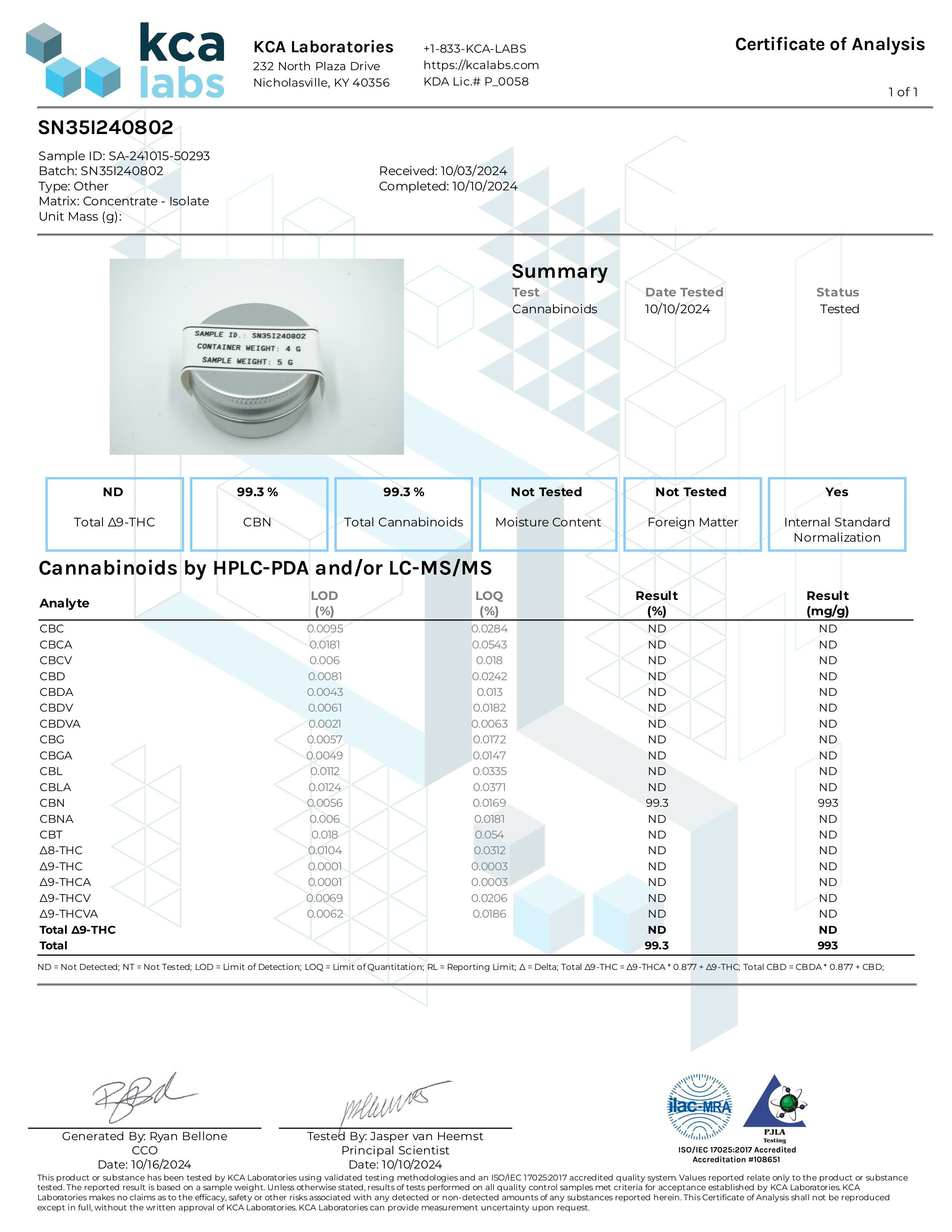 CBN ISOLATE 50g メディカルグレード アイソレート CBN ISOLATE アイソ