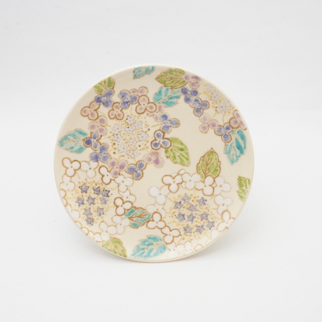 【友田 多紀】4.5寸皿　あじさい　13