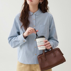 gingham check round collar shirt