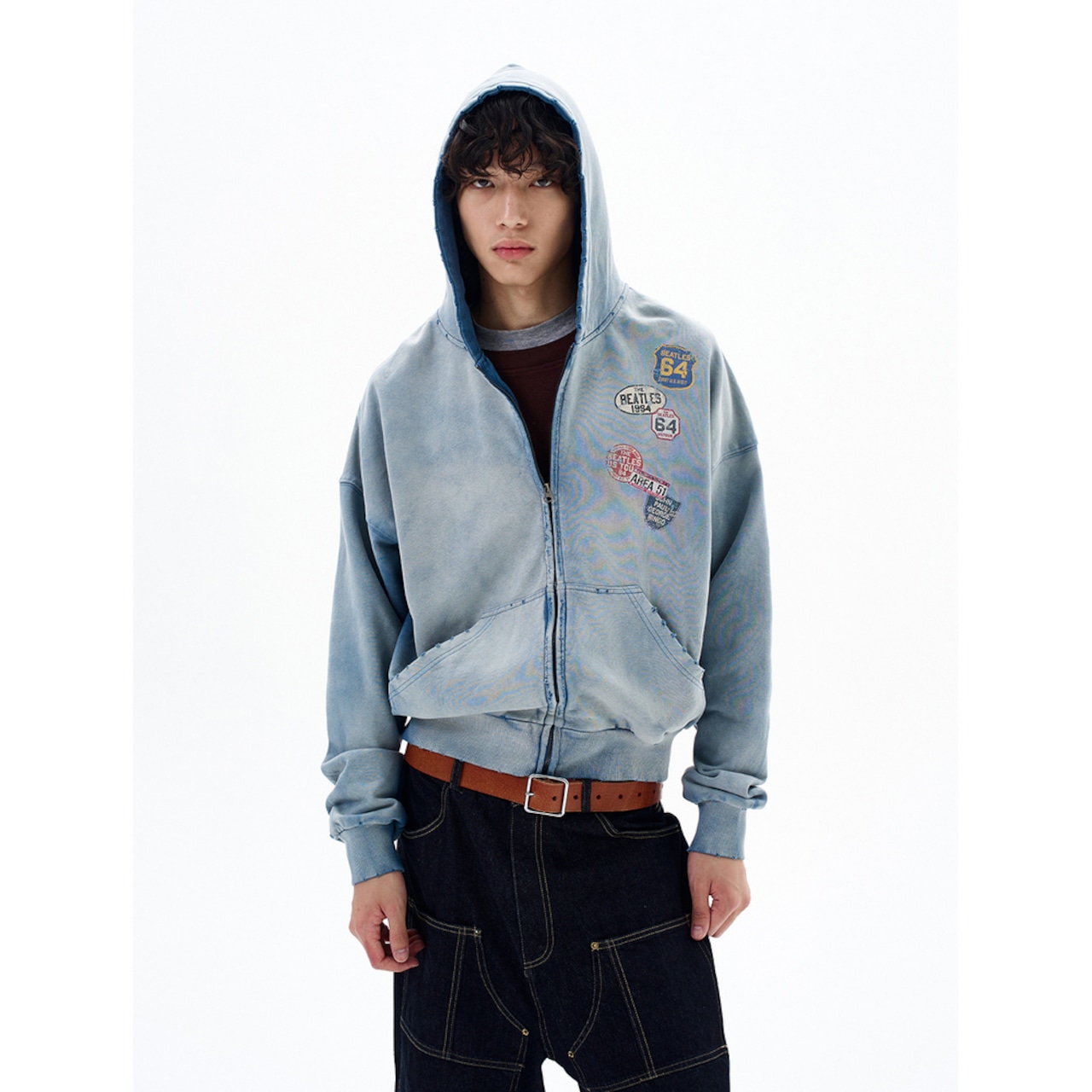 VINTAGE ストリート ウォッシュブルー ジップパーカー T1858