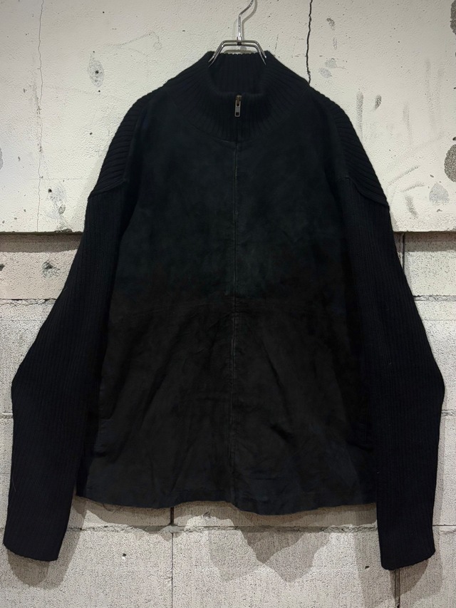 【Caka otto】 Suede Leather Swiching Vintage Zip Up Knit Jacket