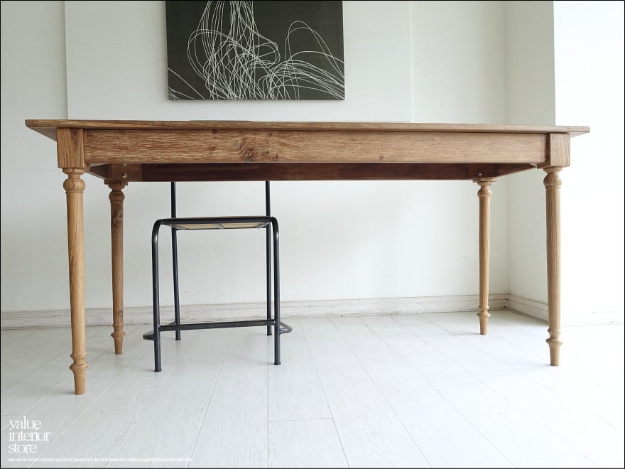 チーク無垢材 一枚板ヴィンテージテーブルAnqX01 ダイニングテーブル 長机 什器 デスク一点物 再生家具 表面再仕上済 世界三大銘木