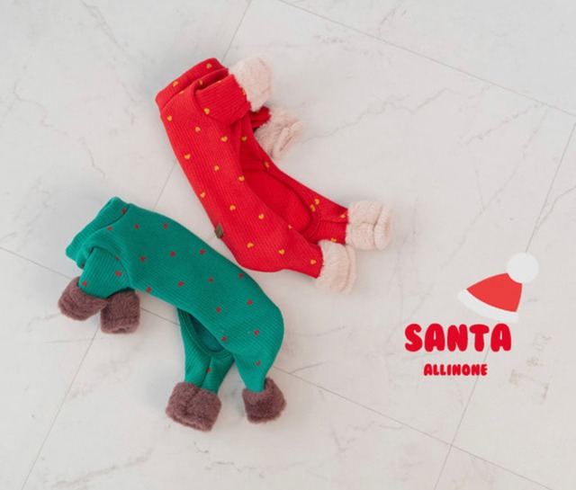 santa all in one S ~ 2XL  /  犬服 秋冬 新作 オールインワン 可愛い 犬の服 ロンパース ドッグウェア つなぎ 裏起毛 暖かい　b49