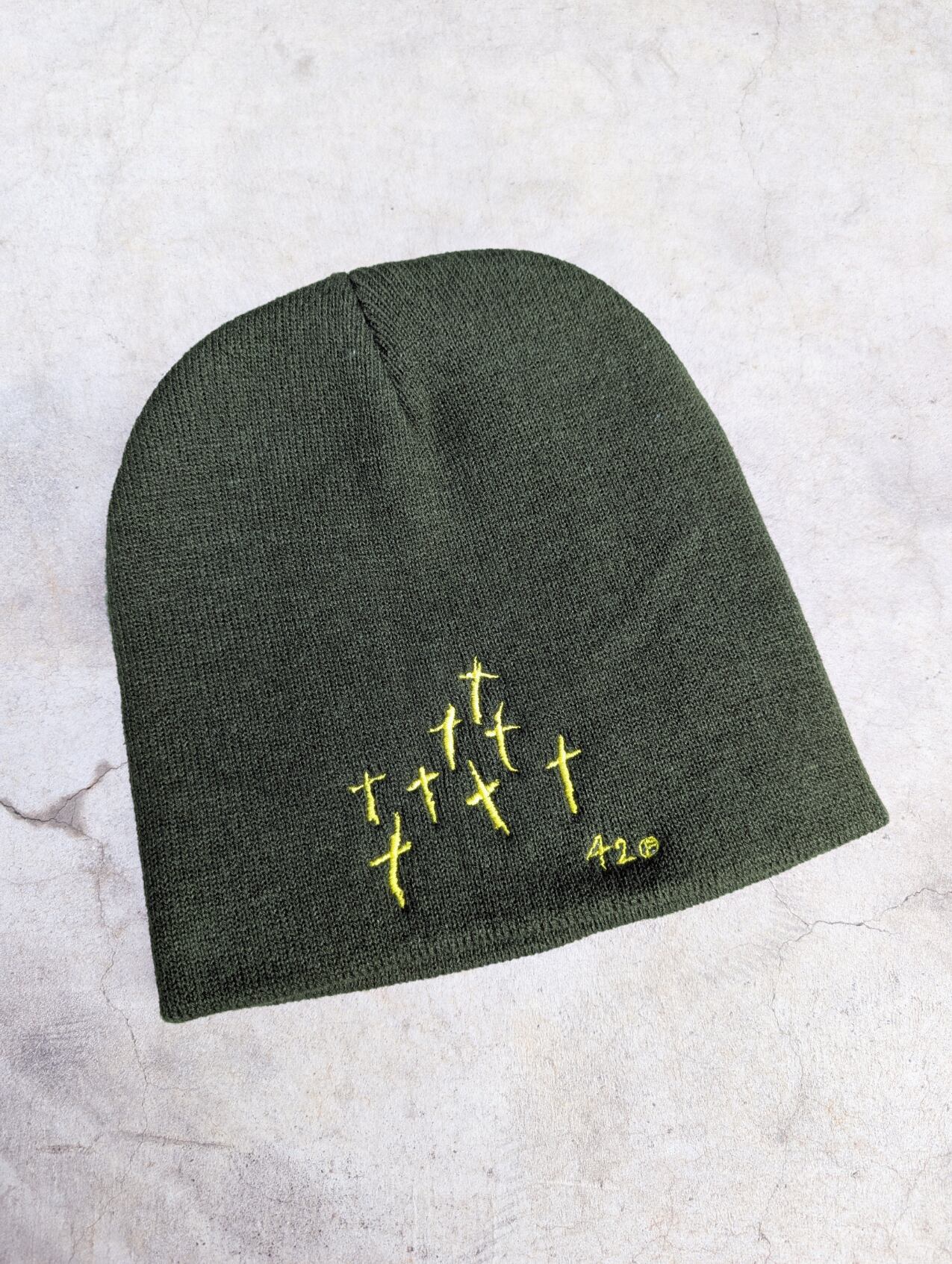 "深緑" CROSS embroidery beanie / GREEN
